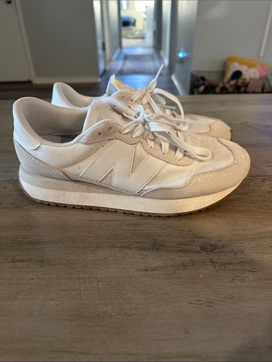 New Balance Shoes - New Balance Beige White Platform Sneakers